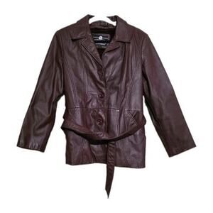 Vintage Fidelity Oxblood Leather Jacket Womens 15/16 Biker Belted Faux Fur Lined